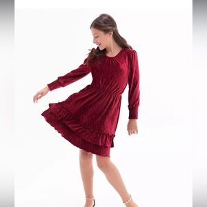 Rare Editions Girls Long Sleeve Textured Velvet Tiered Dress